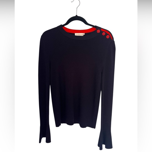 Tory Burch Kimberly Merino Wool Sweater Navy Size M - Picture 2 of 6